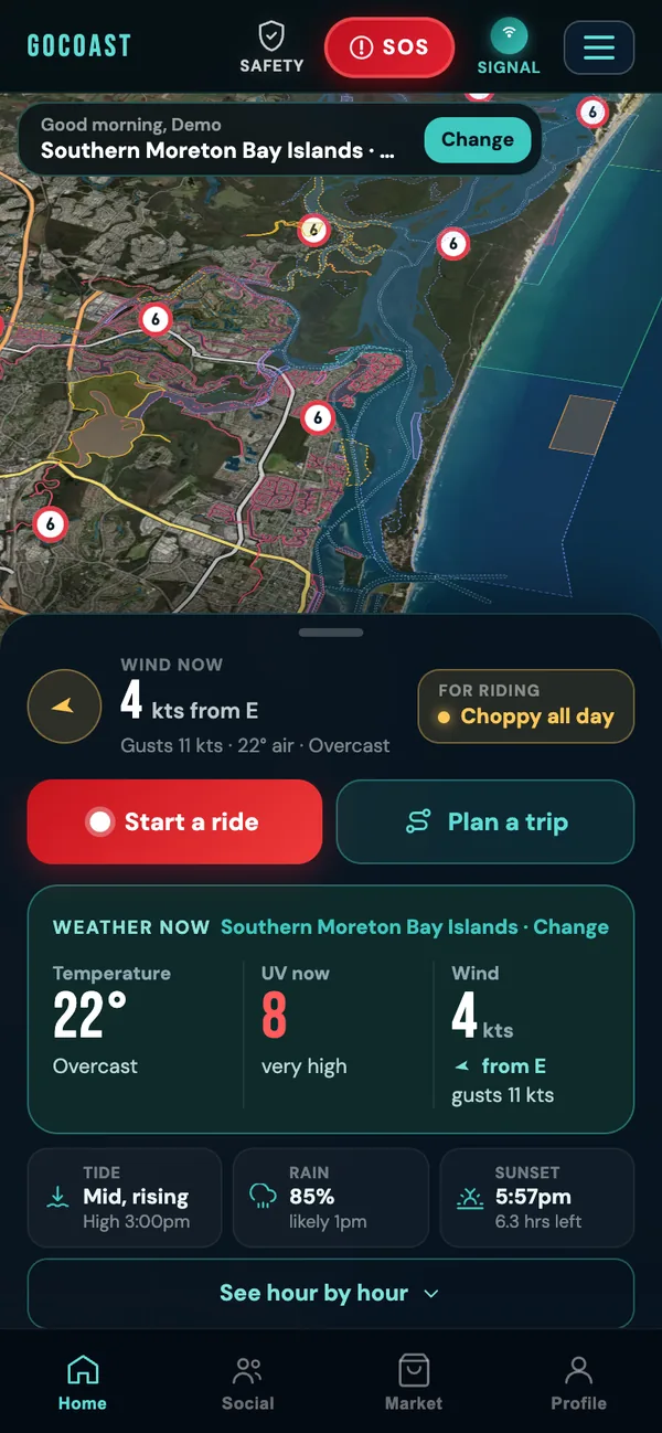 GoCoast Home screen