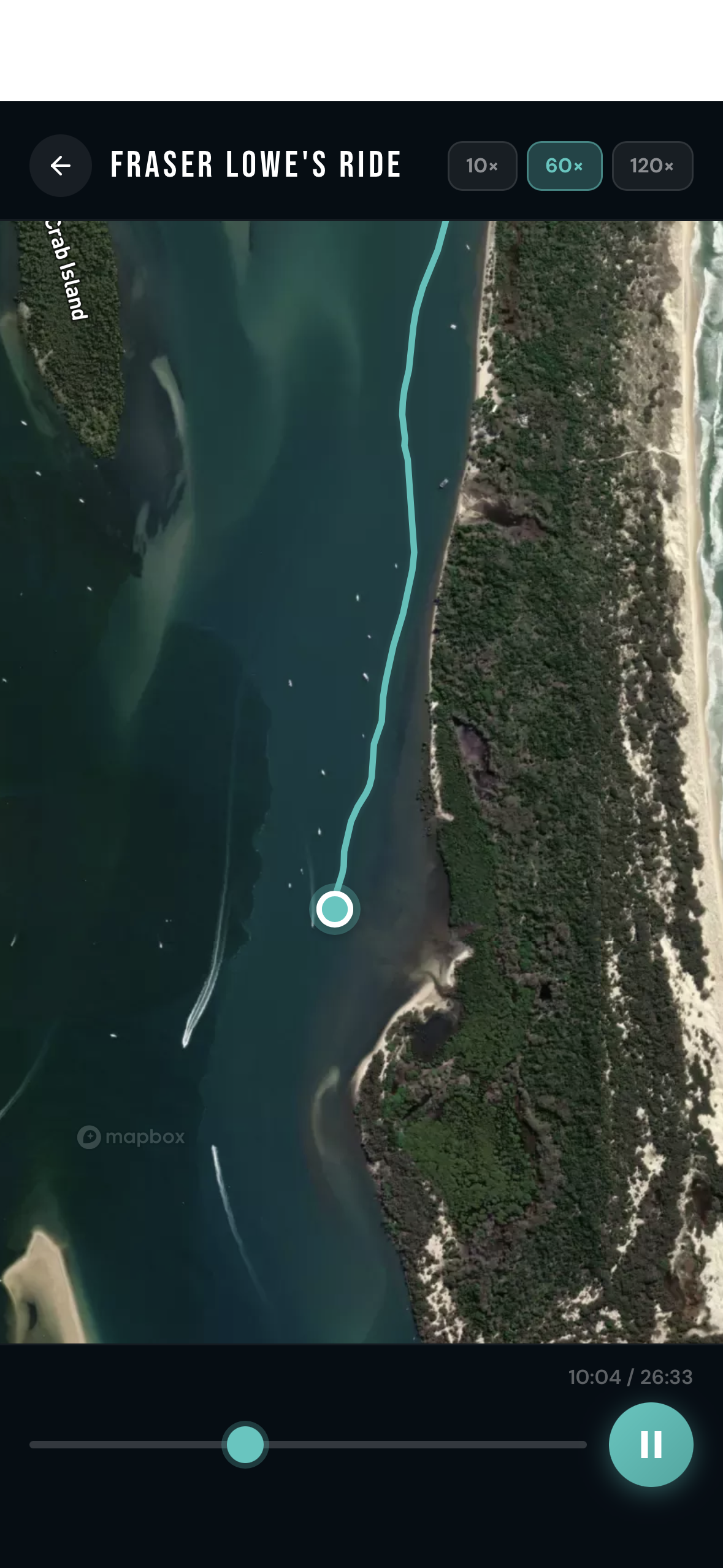 GoCoast GPS ride replay screen showing route playback